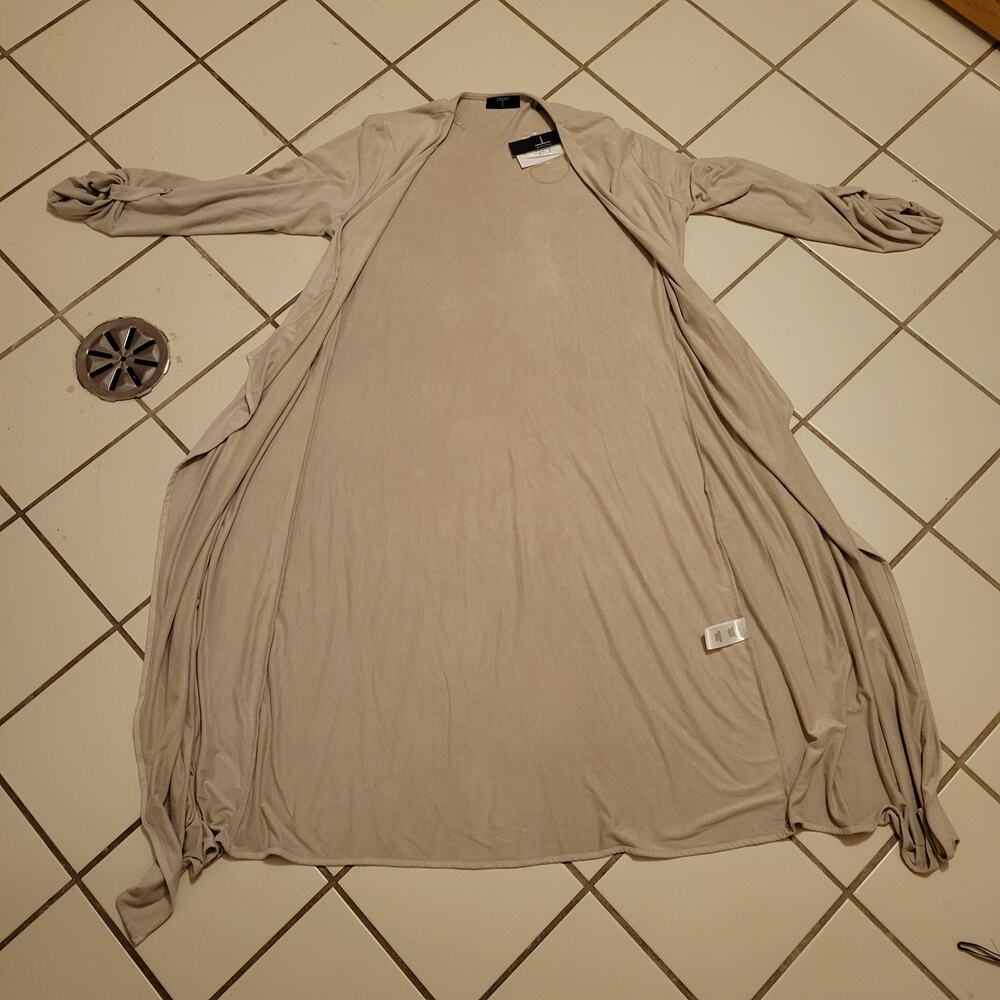 Tahari NWT Faux Leather Cardigan One Size Soft Beige Drape Front Lightweight - Picture 7 of 15